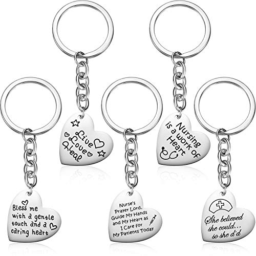 5 Pieces Nurse Gift, Nurse Keychain Set for Thanksgiving Christmas Day (Heart Pendant)