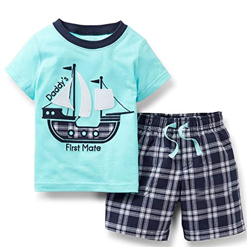 Toddler Boy Cotton Summer Blue Sailboat Short Sleeve Tee and Shorts Clothes Outfit Set 3t