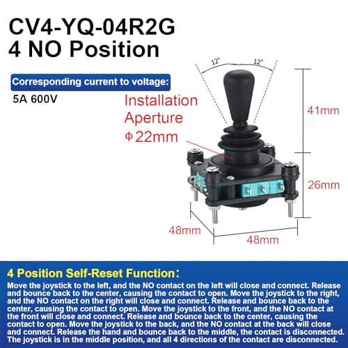 Fielect Joystick Switch Controllers 4 Position 4NO Momentary Type 600V Panel Mount CV4-YQ-04R2G - Thumbnail 2