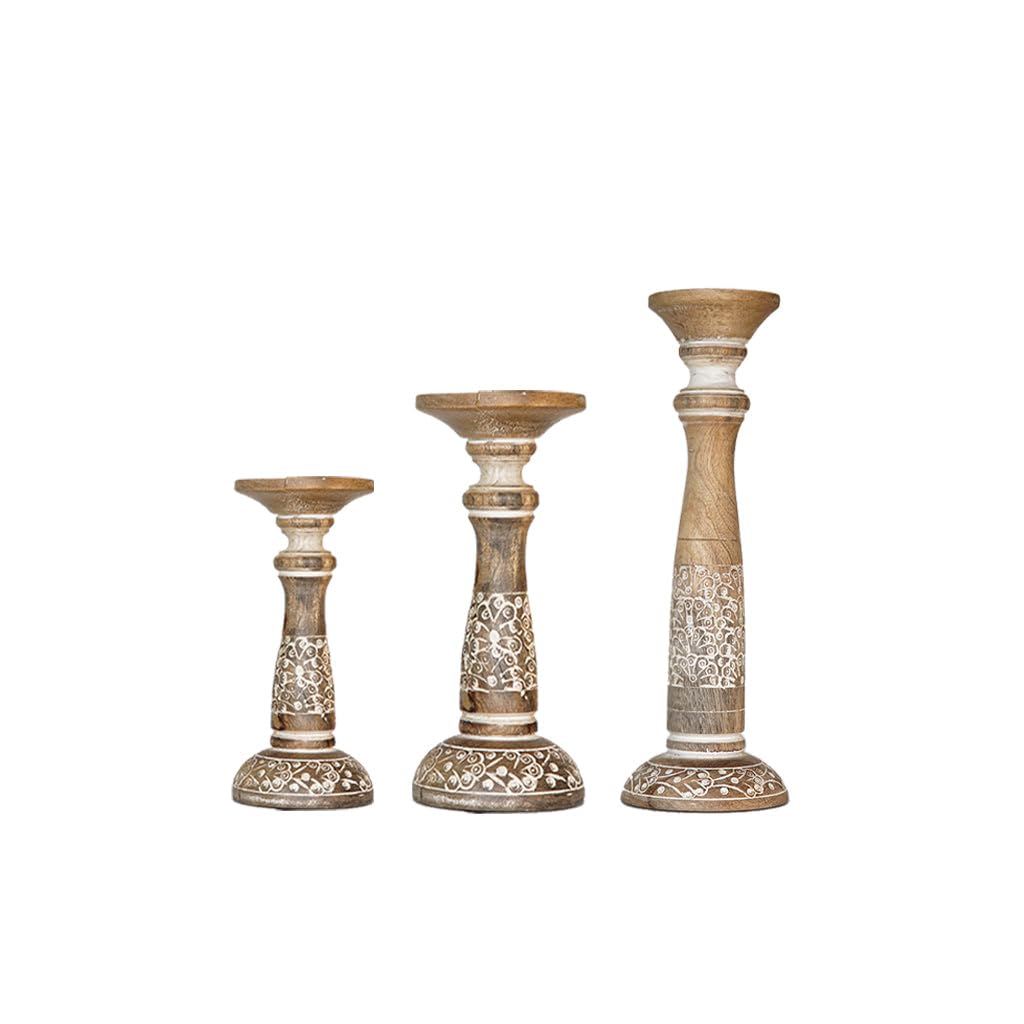 Traditional White Wash Eco-Friendly Handmade Mango Wood Set of Three 9