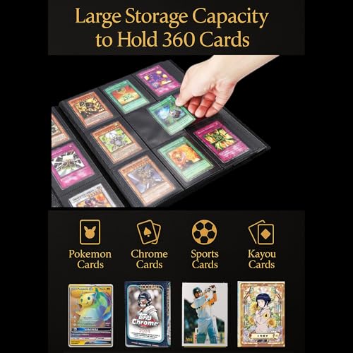 Image of Trading Card Binder Soft PP Material Elastic Strap, Store Cards with Sleeves,Black color (4 Pocket 160 Cards Capacity)