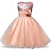 NNJXD Girl Flower Sequin Princess Tutu Tulle Baby Party Dress Size 5-6 Years Pink