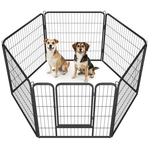 Image of Yaheetech 32 inch H 6-Panel Extra Wide Dog Playpen w /Door for Indoor Outdoor | Heavy Duty Metal Frame, Secure Latch Gate, Tool-Free Assembly, Portable For Yard RV Camping, Ideal For Small & Medium Pets