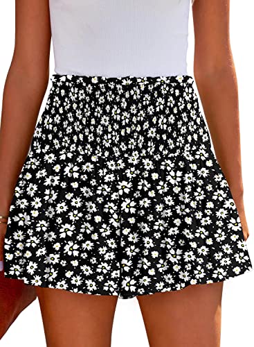 Black Floral Shorts For Women High Waisted Essential A Line Classic Loose Elastic Pull On Short #TOP11
