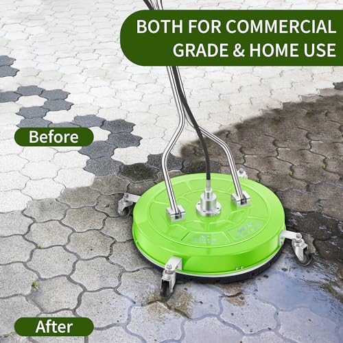 24“ Pressure Washer Surface Cleaner with 4 Wheels - Coated Green Dual Handle Stainless Steel Surface Cleaner for Pressure Washer Attachment for Concrete, Patio, Sidewalk, Deck and Driveways - PWS24G