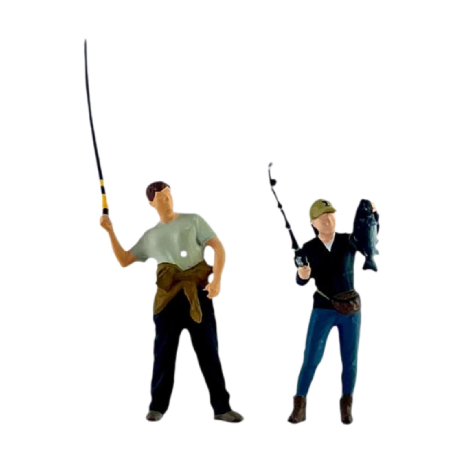 2x 1/64 Scale Fishing Figures Male Female Angler Figures Photo Props Decor