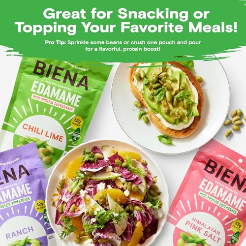 Biena Crispy Roasted Edamame Beans Snack – High Protein Snack for Adults & Kids, 12g-13g Protein per Serving - Made with Avocado Oil – Vegan, Low Carb, Gluten-Free – 3-Pack 4.75oz Variety Pack - Thumbnail 7