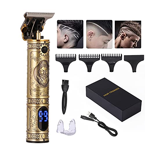 Hair Clippers for Men, Upgraded Zero Gapped Hair Trimmers T Blade Trimmers Haircut, Hair Clippers with Rechargeable LED Display Cordless Electric Trimmers (Vintage Gold)