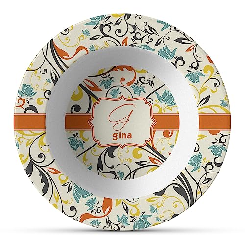 Personalized Swirly Floral Plastic Bowl - Microwave Safe - Composite Polymer