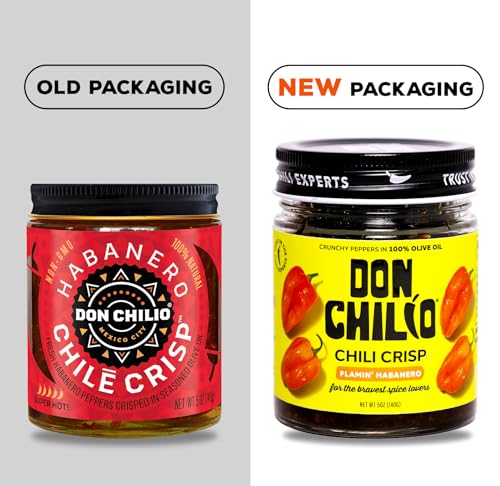 Image of Don Chilio Hot Habanero Mexican Chile Crisp, 5 oz. - Crunchy Sliced Habanero Fried Chili Peppers in Hot Seasoned 100% Olive Oil - Keto-Friendly, Vegan, Gluten Free