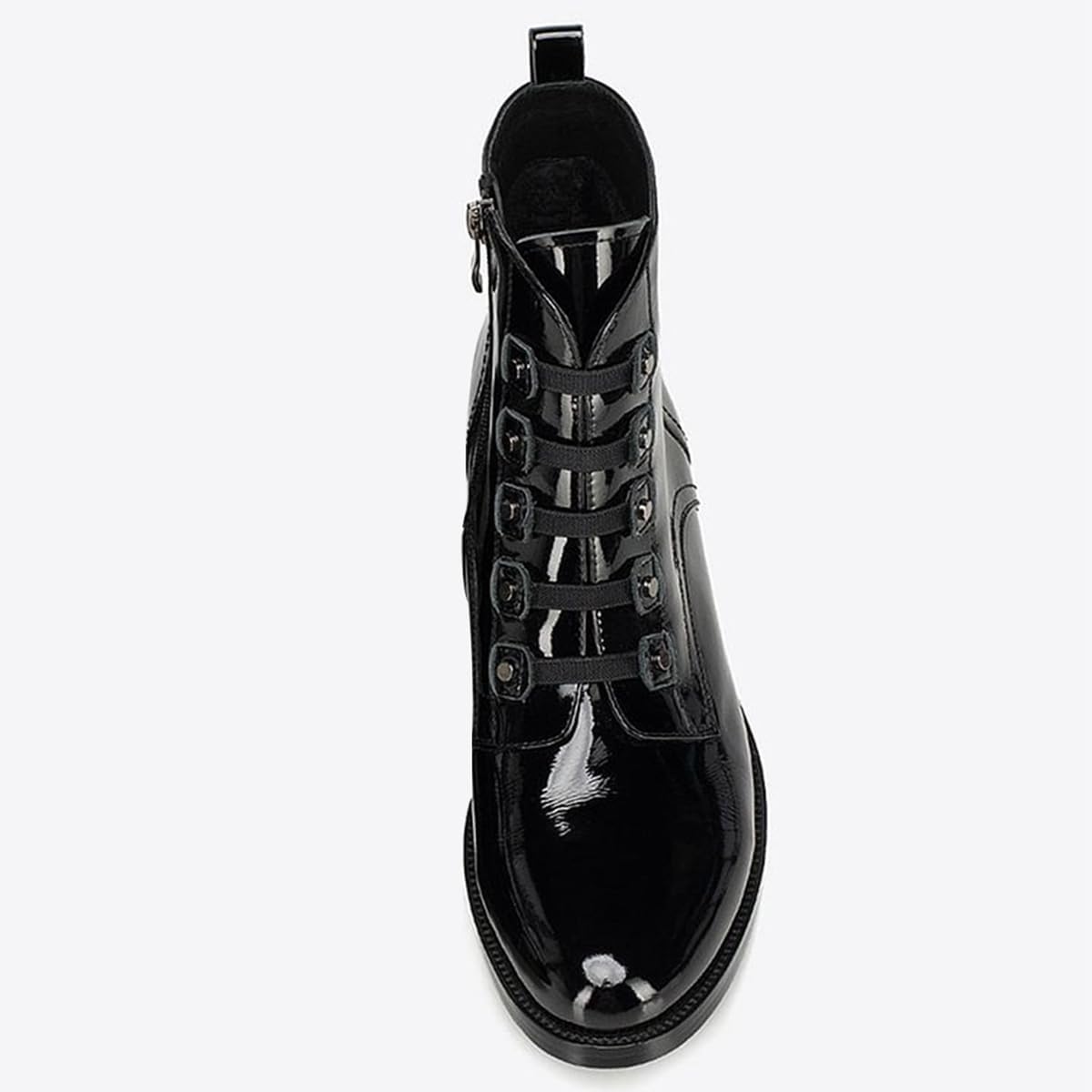 FOWT Women Round Toe Combat Ankle Boots Lace-Up Classic Block Low Heel Short Booties Side Zipper Patent Leather Comfy Wear Shoes Size 4-16 US
