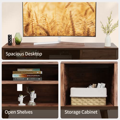 Retro Tv Stand With Storage Cabinet For Tvs Up To 55 Inch, Tv Console For Media, Mid Century Modern Tv Stand & Entertainment Center, Wooden Tv Stand For Living Room/Bedroom, Walnut, Aprts01Wn #TOP1