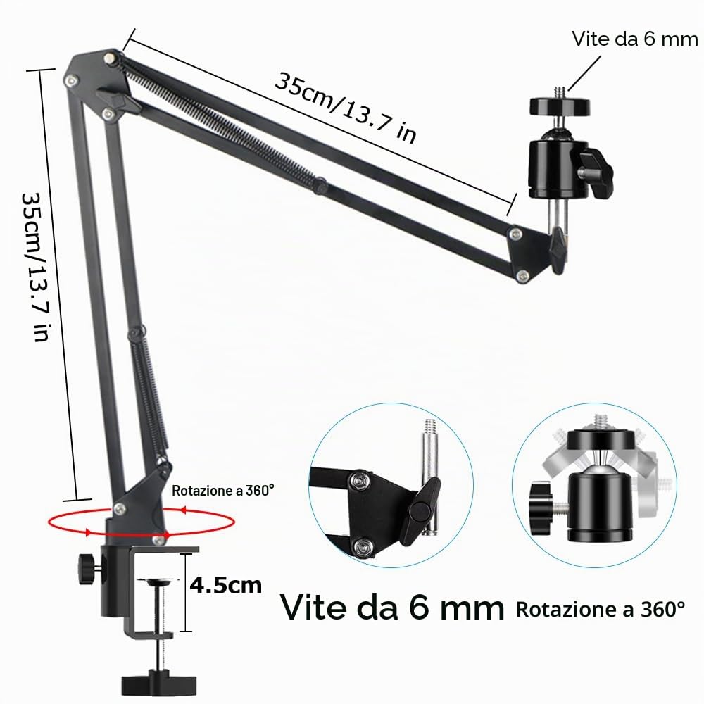 Supporto per Telefono Cellulare, Supporto Cellulare, Rotazione a 360° Supporto per Video Braccio articolato Braccio Flessibile per Supporto per riprese fotografiche Piatte Livestream -Nero
