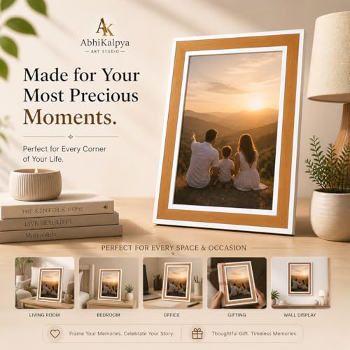 Image of AbhiKalpya Art Studio A3 Photo Frame 12x16 Inch Premium Brown Frame with White Border with Acrylic Front Wall Hanging Frame for Artwork, Posters, Paintings & Photos (Set of 1)