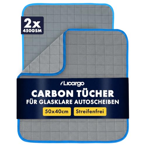 LICARGO Carbon Fenstertücher 2er-Set 50x40 cm - Mikrofaser Glastuch streifenfrei für Auto & Haushalt 450 GSM Scheibentuch für kristallklare Autoscheiben innen & aussen Carbontuch fusselfrei