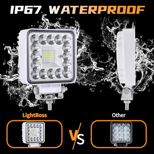 Image of Marine LED Lights, LED Light Pods Spotlights for Boat Truck Trailer, 120W 10000lm 4 Inch Spot Beam Yacht Dock Lights Tractor ATV UTV Work Light Bar Pods Waterproof, 2 Pack White Housing