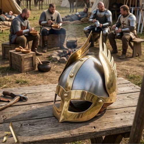 Image of AnNafi Medieval Wing Helmet with Eye Mask, Norman Nasal King Helmets, Viking Armor Winged Gladiator MF Doom Emperor Wings Armour Medeeval Helm for Adult, SCA LARP Replica Costume Steel 18g