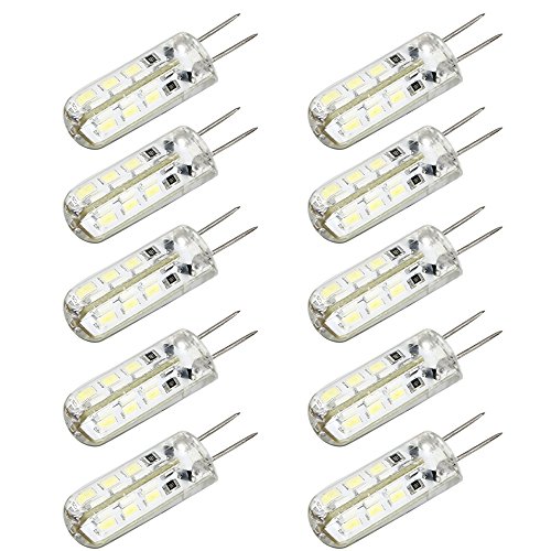 ArlyMama, 10 unidades (10 piezas/lot) G4 tipo 24 LED Bombilla Lámpara 1,5 Watt bombillas halógenas AC DC 220 V luz blanca cálida Color Undimmable 3014 emisor Quivalent a 10 W incandescente bombilla de repuesto