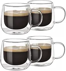 Kit Conjunto Com 04 Xícaras De Café Parede Dupla Vidro Borossilicato Capacidade De 80ml Resistente A Altas Temperaturas Não Queima As Mãos Design Sofisticado MAGIC UTILIDADES