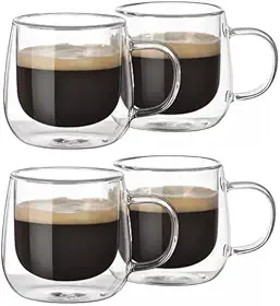 Kit Conjunto Com 04 Xícaras De Café Parede Dupla Vidro Borossilicato Capacidade De 80ml Resistente A Altas Temperaturas Não Queima As Mãos Design Sofisticado MAGIC UTILIDADES