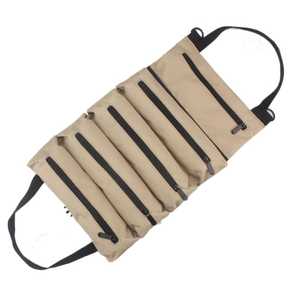 Ssdh Khaki Roll Up Pouch Wrench Roll Up Bag Multi-Purpose Canvas Tool Organizer (Khaki)