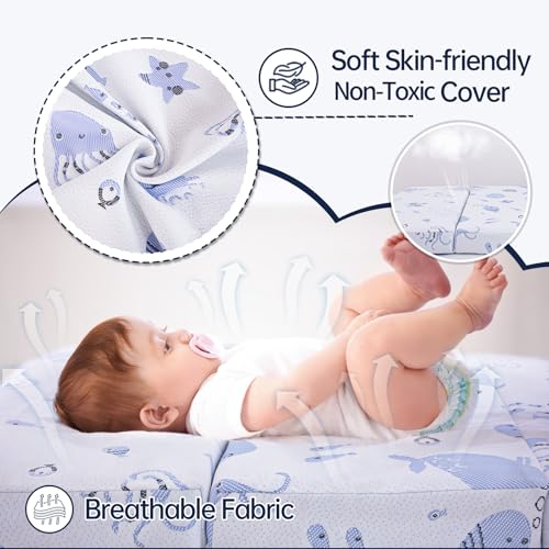 Image of Trifold Pack and Play Mattress with Dual-Sided Memory Foam | Portable, Washable Cover,Carry Bag