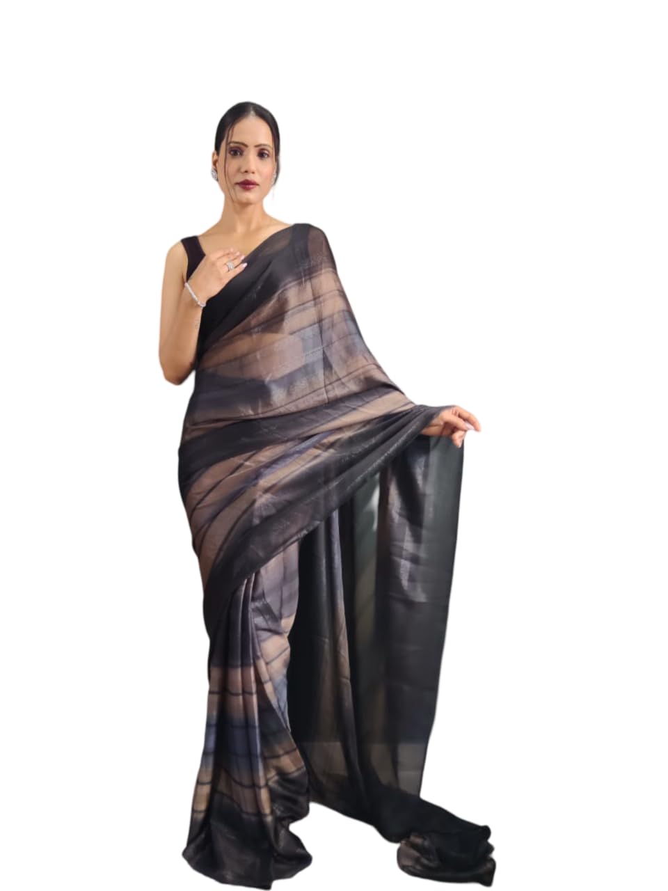 DIVUS Ready to wear Pre draped Prestitched one min readymade Designer Parywear saree with Unstitch Blouse