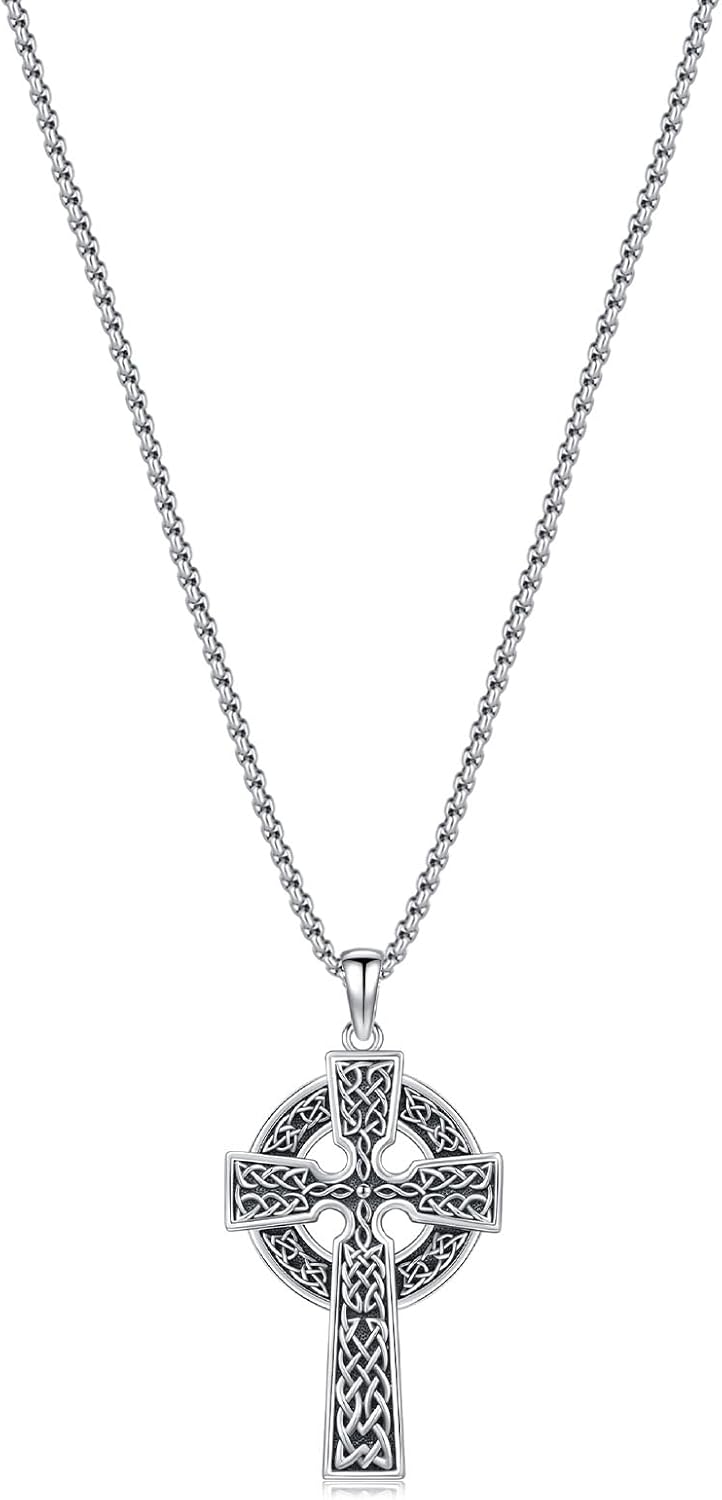 Celtic Cross Necklace for Men Women 925 Sterling Silver Celtic Cross Pendant Evil Eye Necklace Irish Trinity Knot Crucifix Jewelry - Image 9