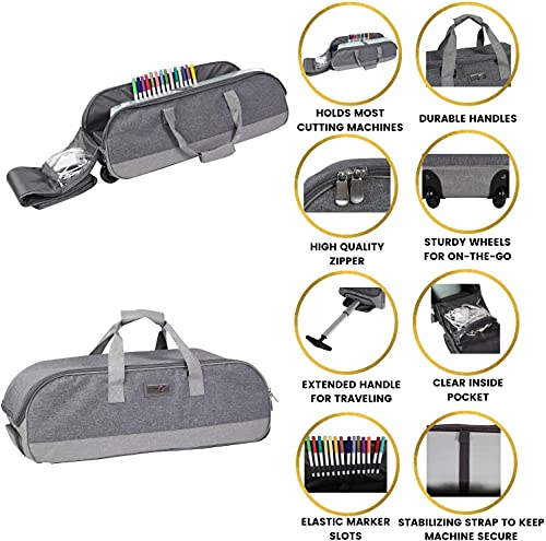 Everything Mary Rolling Craft Tote For Cricut, Brother, Silhouette Machines, Grey Heather - Machine Carrying Storage Bag For Air, Maker, Explore, Cameo - Travel Carry Case For Vinyl & Accessories #TOP2