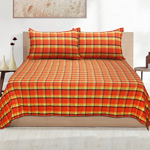 Image of AIRWILL, 200GSM Handloom Cotton Double Bedsheet with 2 Pillow Covers (Iran Dobby Orange)