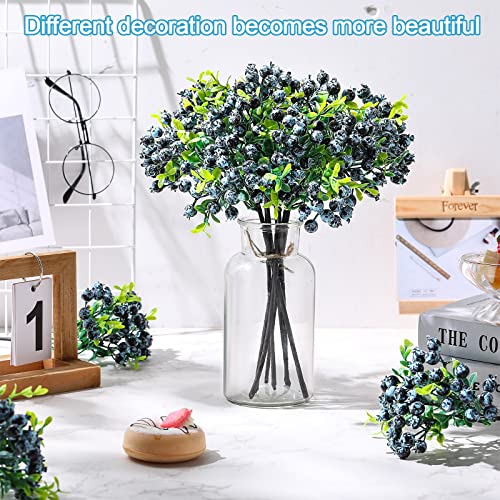 Xunyee 30 Pcs 11.8 Inches Artificial Flowers Faux Blueberries Fake Artificial Berry Picks Blue Berry Stems For Decorating Fruit Tree Wreath Home Party Wedding Vase Garland Decorations Floral Bouquets #TOP3