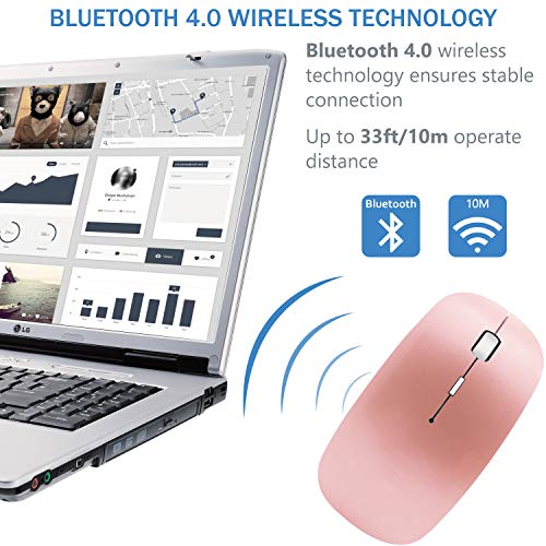 Bluetooth Wireless Mouse For Macbook Air Mac Pro Laptop Computer Ipad Pad Pc Laser Optical Rechargeable Mini Slim Silent Mouse Widely Used Desktop Hp Imac (Rose Gold) #TOP2