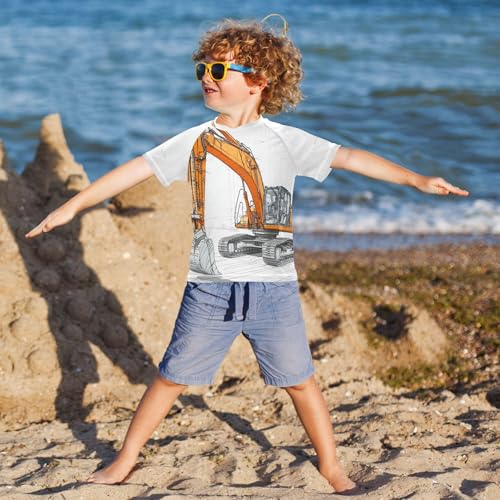 Desert Road Engineering Machinery Kids Bathing Suits Girls Short Sleeves Beach Tops Swimwear Beach Tops 3T4