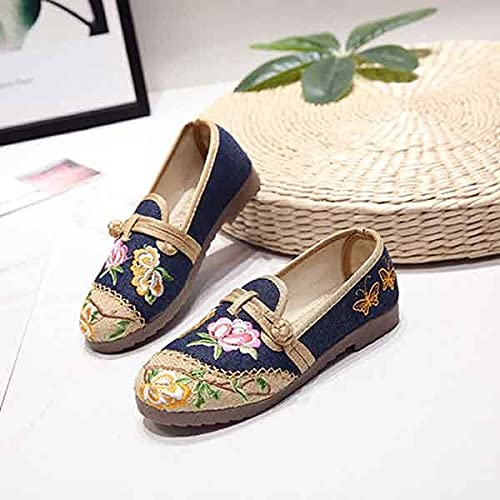 Chinese Beijing Embroidered Women Handmade Linen Canvas Embroidered Ladies Casual Knitted Espadrilles Flat Shoes (Color : Red, Size : Code 38) (Blue Code 40)3
