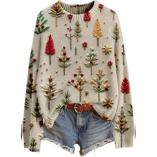 Weihnachtspullover Damen Lustig, Winter Warm Strickpullover Langarm,...