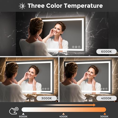 Image of Koonmi 24x36 LED Bathroom Mirror, Backlit + Front Lit, LED Bathroom Mirror with Lights for Wall, 3 Colors, Anti-Fog, Dimmable Brightness, Memory Function, Tempered Glass