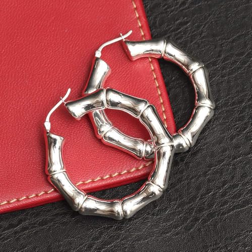 LeCalla Bamboo Hoop Earrings for Women | 925 Sterling Silver Bamboo Texture Round Hoop Earrings | Geometric Hoops Earring Jewelry Gift for Her – Birthday, Anniversary, Valentine’s Day4