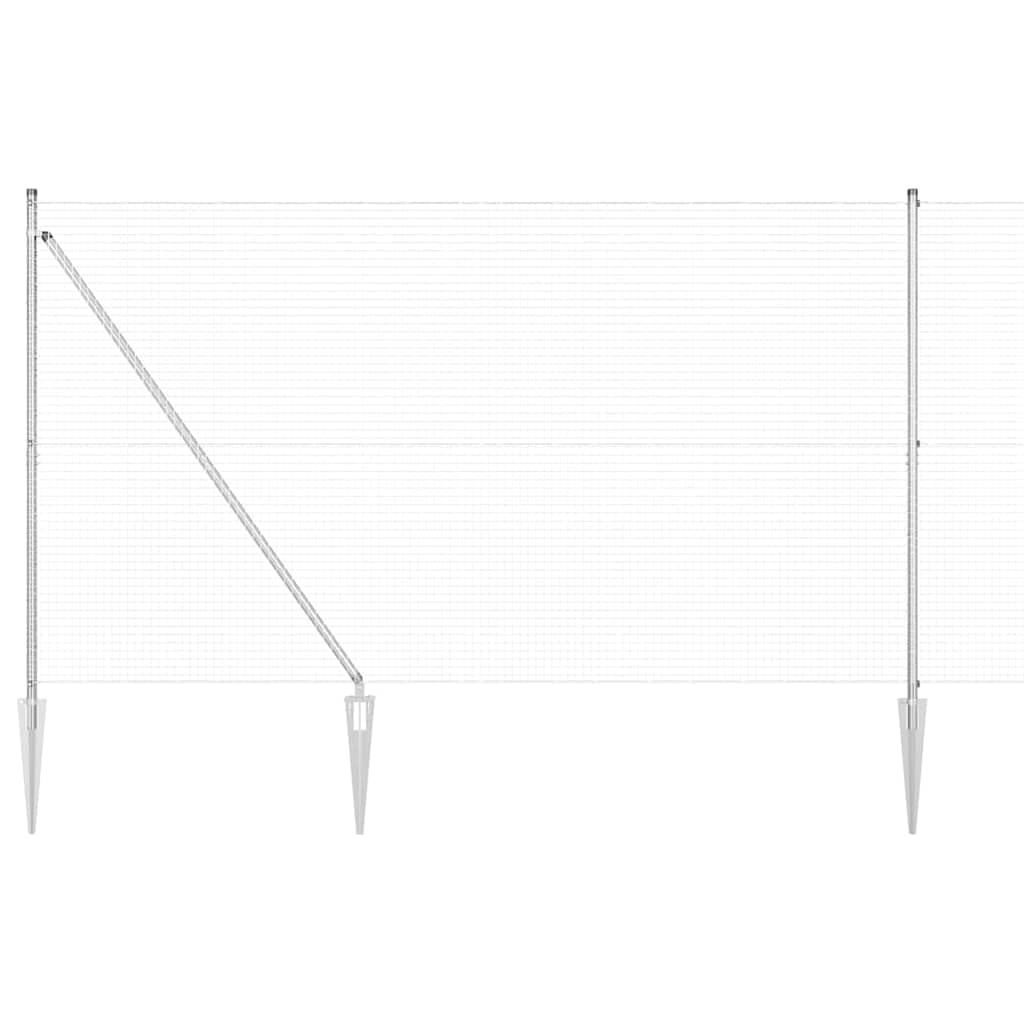 Steel Fence Post Silver 10 x 1.6 m with 25 x 25 mm Mesh, Weather-Resistant Outdoor Garden Boundary Kit for Yard Patio, Durable Powder-Coated Modular Design, 14 Spike Posts Included