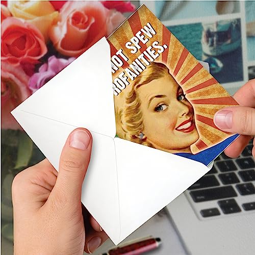 Nobleworks - 1 Funny Happy Birthday Greeting Card - Retro Woman Humor, Notecard Talk Bubbles - Mind Your Language C3229Bdg #TOP3