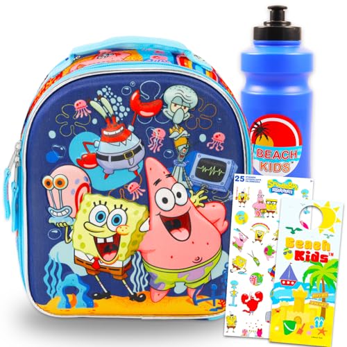 Spongebob Squarepants Lunch Box Set - Bundle with 3D Lunch Bag Plus Stickers, Water Bottle, More | Spongebob Lunchbox School Supplies for Kids