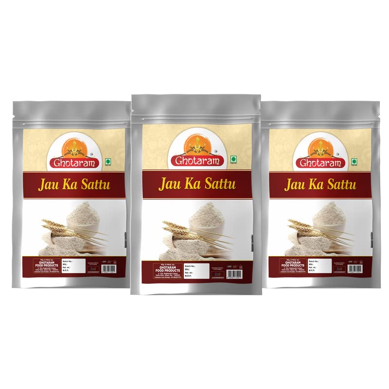 Ghotaram Satu Barley Jau Sattu Roasted Javvu Jow Satua|Hand Ground Barley Barlu Sattu Flour/Atta||Bhuna Jau dhani Sattu||Joo Sattu Chatu High in fiber Diabetic Friendly-720g(pac 3x 240g)