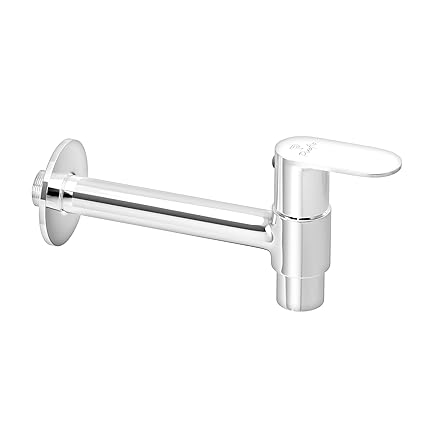 Pixaflo Nexus Brass Long Body Bib Cock Mouth Operated Tap with Wall Flange (Chrome) (Nexus-KO)