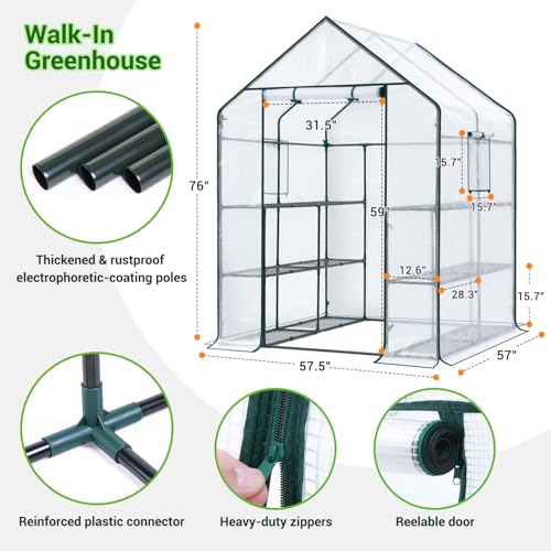 Image of Ohuhu Greenhouse for Outdoors: 3 Tiers 12 Shelves Walk-in Indoor Green House Heavy Duty Plant Stands Reinforced Plastic PE Cover Mini Portable Warm House for Outside, 4.8x2.5x6.4 FT