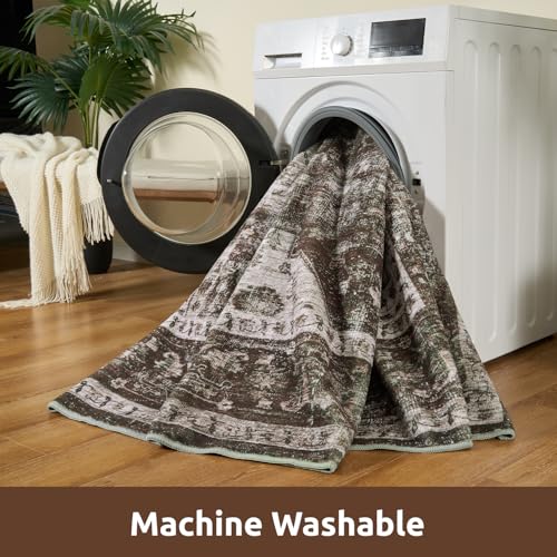 AMOAMI-2X10 Runner Rug-Washable Runners for Hallways-Soft Non Slip Bedside Rugs for Bedroom-Vintage Long Rug for Hallways Entryway Laundry Room Stair Kitchen Bathroom Brick/Brown