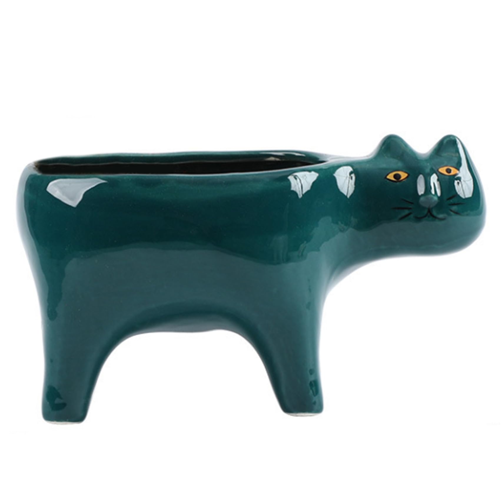 Bonsai Pot, Ceramic Cat Planter, Mini Cartoon Cat Plant Pot, Cute Animal Planter, Cactus Succulent for Home Office Desk Windowsill Decor Green