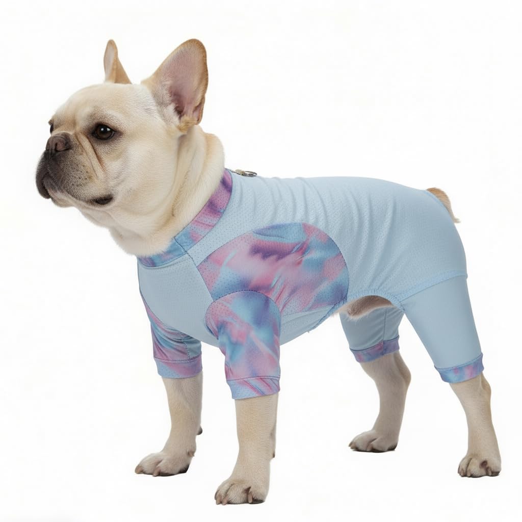 Dog cooling vest jacket cool coat wiith legs great for small medium breeds D ring harness underbelly protection lightweight breathable clothes blue S