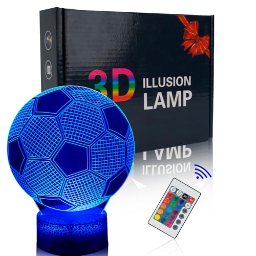 Skythrive Lámpara de Noche LED 3D de Fútbol para Niños - Regalo de Fútbol con 16 Colores, Decoración de Habitación Ideal para Niños de 7-10 Años