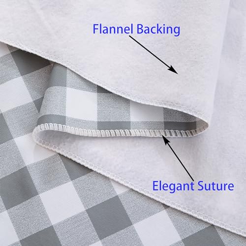 Image of Heavy Duty Vinyl Tablecloth with Flannel Backing Waterproof Oil-Proof Plastic Table Cloth Stain-Resistant Wipeable Rectangle or Square Table Cover for Indoor and Outdoor (Grey Checkered, 60x84 Inch)