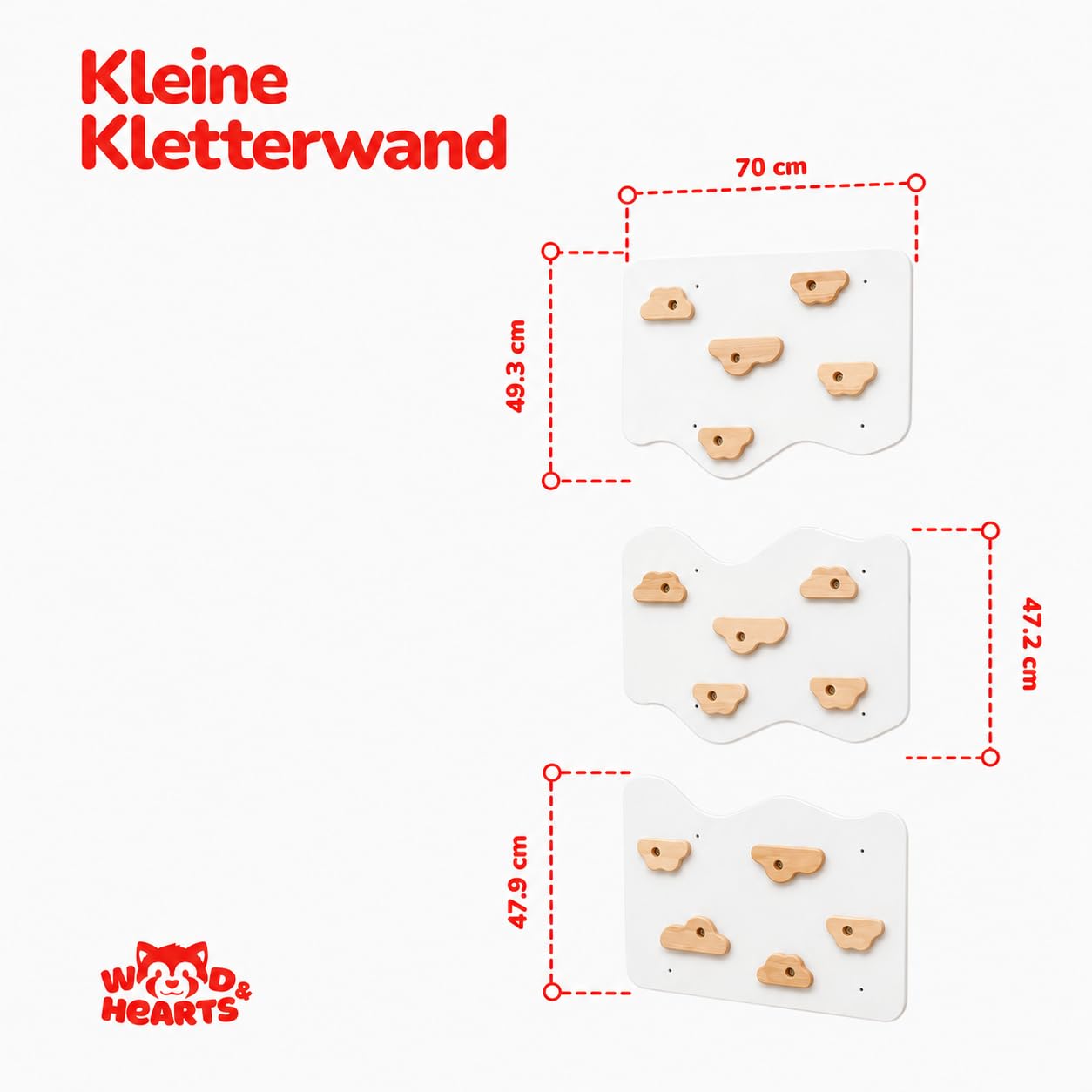 Wood And Hearts sprossenwand, kletterwand kinderzimmer, turnringe, sprossenwand kinderzimmer, Indoor Spielplatz, kletterwand, strickleiter, turnringe Holz, spielturm (3 Platten Weiß+Naturholz)