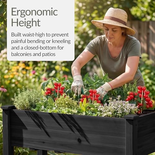 Image of Best Choice Products 48x24x30in Raised Garden Bed, Elevated Wood Planter Box Stand for Backyard, Patio, Balcony w /Bed Liner, 200lb Capacity - Black